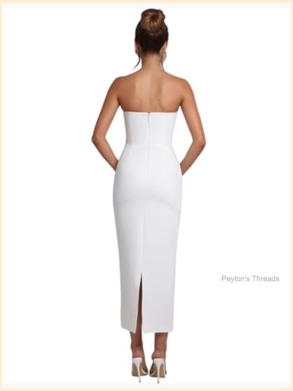 Strapless Sleeveless Tube Bodycon Midi Dress with Back Slit - Picture 5 of 6